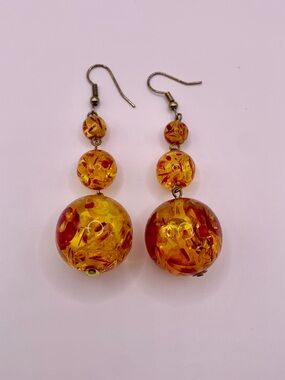 Confetti Lucite Drop Earring, Orange Red Faux Amber Appearance
